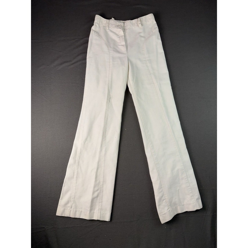 Vintage 70s CECI Juniors Flare Ivory Pants Size 2 26x31.5 Cotton USA